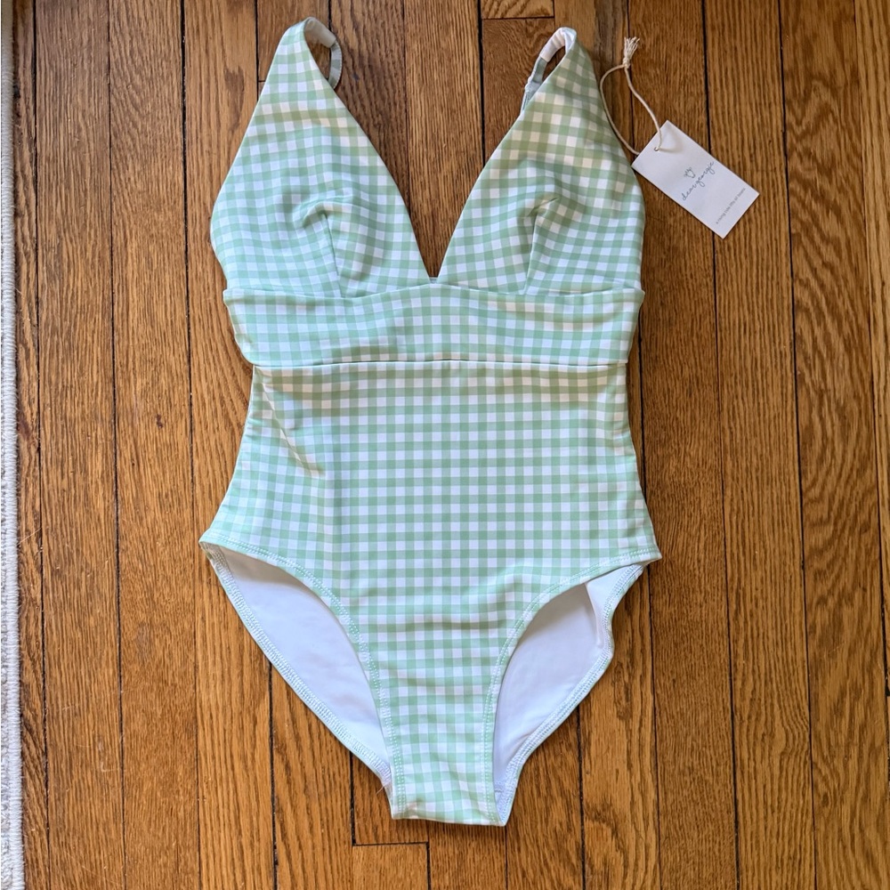 Dear Georgie Green Gingham One Piece Swimsuit - Size Small - NWT